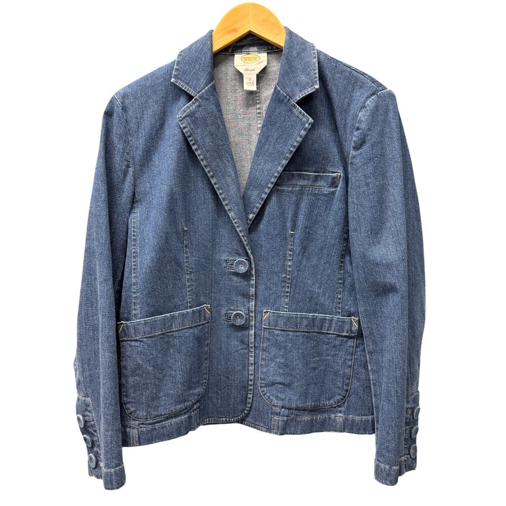 Talbots Denim Blazer Womens 2 Blue Stretch Jacket Coastal Classic Vintage